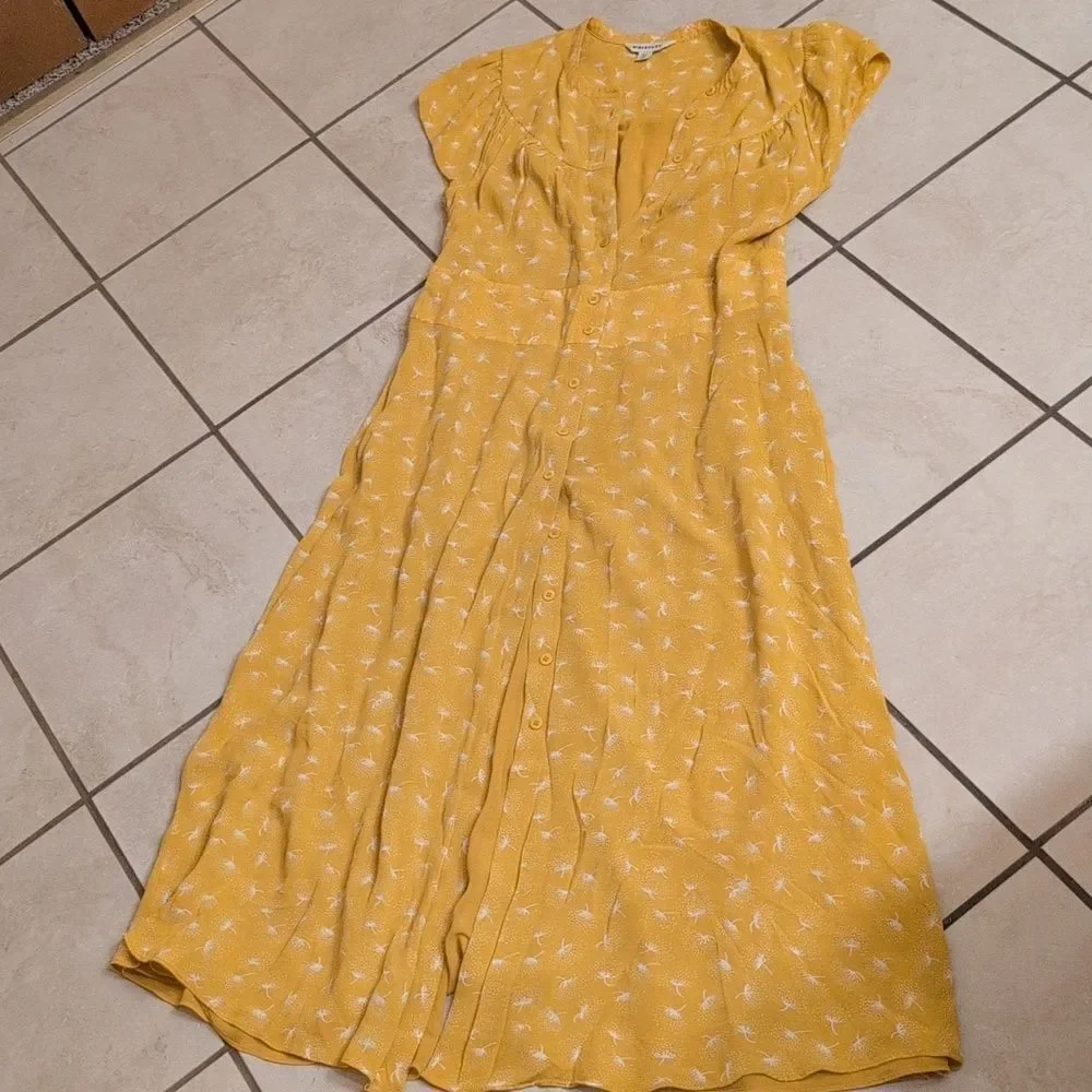 Whisltes Isla Dandelion Midi Dress Yellow Button Front Size 10